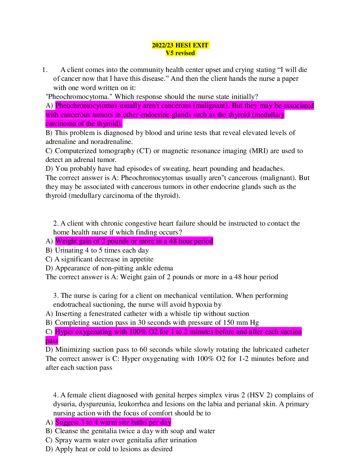 Preview image for 022/23 HESI EXIT V5 revised and verified Questions and Answers